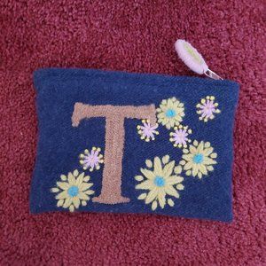 Jenny Krauss Monogram "T" Wool zip bag/pouch